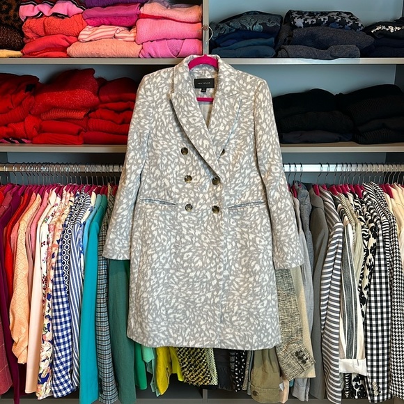 Ann Taylor 20% wool gray and white animal print double breasted coat size XS - Picture 1 of 3